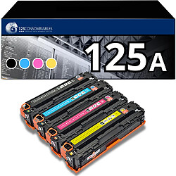 123CONSOMMABLES - 125A - Toner compatible avec HP 125A CB540A CB541A CB542A CB543A pour HP Laserjet CM1312 CP1215 CP1217 CP1510 CP1514 CP1515 CP1518 (Noir / Cyan / Magenta / Jaune)