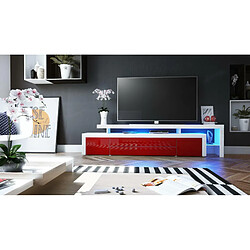 Acheter Mpc Meuble TV Blanc Et Bordeaux Laqué + LED (lxhxp) : 227 X 52 X 36