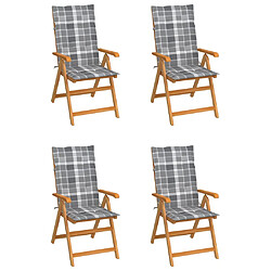 vidaXL Chaises de jardin lot de 4 coussins à carreaux gris Teck solide