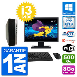 PC HP ProDesk 600 G3 SFF Ecran 27" i3-6100 RAM 8Go Disque 500Go Windows 10 Wifi - Occasion