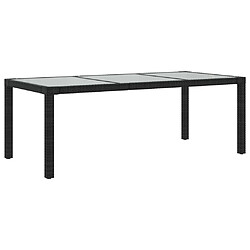 vidaXL Table de jardin Noir 190x90x75 cm Verre trempé/résine tressée