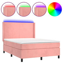 vidaXL Sommier à lattes de lit matelas et LED Rose 140x190 cm Velours