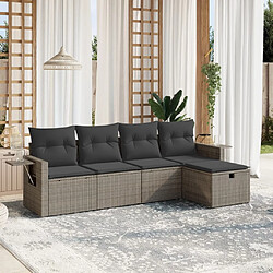 Maison Chic Ensemble de 5 Tables et chaises d'extérieur avec coussins,Salon de jardin gris résine tressée -GKD361348