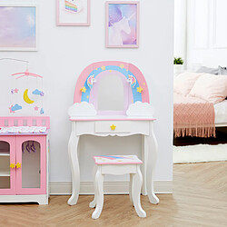 Avis Fantasy Fields Par Teamson Kids Coiffeuse Enfant Table De Maquillage Arc-En-Ciel & Licorne Avec Miroir, Rangement Intégré Et Tabouret TD-13543F