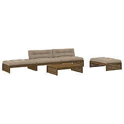 vidaXL Salon de jardin 5 pcs avec coussins marron miel bois massif