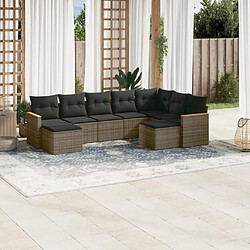 Maison Chic Salon de jardin 9 pcs avec coussins | Ensemble de Table et chaises | Mobilier d'Extérieur gris résine tressée -GKD27354