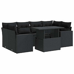 vidaXL Salon de jardin 7 pcs avec coussins noir résine tressée