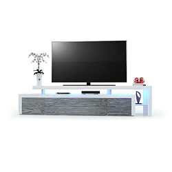 Mpc Meuble TV Blanc Laqué Et Avola Anthracite Mat + LED (lxhxp) : 227 X 52 X 35