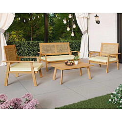 Bestmobilier Siboney - salon bas de jardin 4 places - bois, cannage et coussins beiges