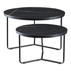 Helloshop26 Set de 2 tables basses gigognes poxdorf effet marbre noir 03_0008359 