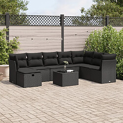 vidaXL Salon de jardin 9 pcs avec coussins noir résine tressée