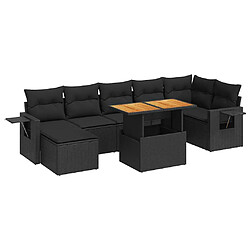 vidaXL Salon de jardin 8 pcs avec coussins noir résine tressée