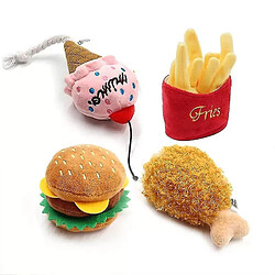 Universal 4 / PC Set Hamburger en peluche de chien doux Frises Frries Frises Forme Toy Toy résistant aux morsures pour les jouets pour animaux de compagnie