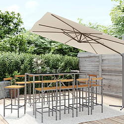 Maison Chic Table de bar et chaises d'extérieur 11 pcs,Ensemble de bar de jardin pour relax gris poly rotin/bois massif acacia -GKD284873