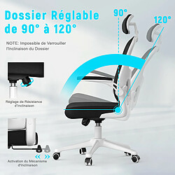 Avis BIGZZIA Chaise de Bureau - Ergonomique Siège-Fauteuil avec 2D Accoudoirs, Hauteur Appui-tête Soutien Lombaire Dossier Règalable Blanc