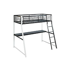 Vente-Unique Lit mezzanine MALICIA - 90 x 190 cm - bureau intégré - Noir et blanc