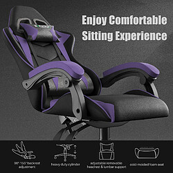 Fauteuil de Bureau - BIGZZIA Chaise Gaming - Siège de Bureau Réglable Gaming Racing - avec coussin et dossier inclinable - Noir et Pourpre