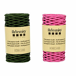 Artemio 2 bobines fil kraft vert bouteille/fuschia 2mm x 25 m