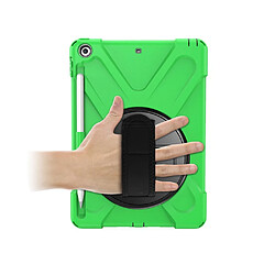 Avis Coque en TPU Combo en forme de X avec dragonne et béquille pivotante à 360 degrés vert pour votre Apple iPad 9.7 pouces (2018)/(2017)