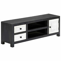 Maison Chic Meuble TV scandinave - Banc TV pour salon sculpté à la main Gris et blanc 120x30x40 cm Manguier -MN70060