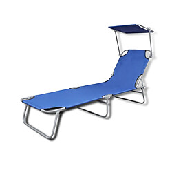 vidaXL Chaise longue pliable avec auvent acier et tissu bleu