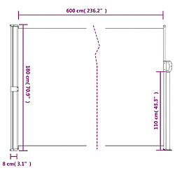 vidaXL Auvent latéral rétractable noir 180x600 cm pas cher