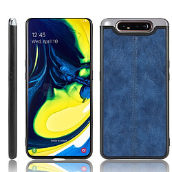 Wewoo Coque Pour Galaxy A80 / A90 antichoc couture peau de vache motif PC + PU + TPU bleu