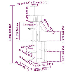 vidaXL Arbre à chat avec griffoirs en sisal Crème 201 cm pas cher