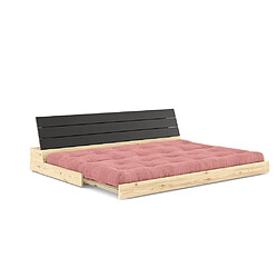 Avis Inside 75 Canapé lit futon BASE rose sorbet couchage 130cm dossiers noirs coffres