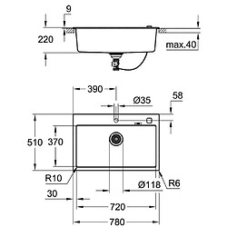 Avis GROHE Évier en composite K700 31652AP0 - A encastrer - 1 bac - sans égouttoir - 78x51 cm - Noir granite