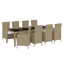 Avis Salle à dîner de jardin 9 pcs,Table et chaise à manger coussins Résine tressée Beige -MN62936