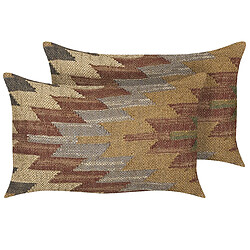 Beliani Lot de 2 coussins DEEPOR Jute 30 x 50 cm Géométrique Multicolore