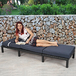 Mendler Chaise longue HWC-A51, polyrotin, bain de soleil, transat de jardin ~ Premium anthracite, coussin gris