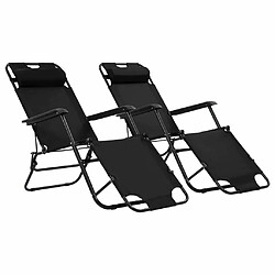 Maison Chic Lot de 2 Chaises longues pliables | Bain de soleil Relax | Transat avec repose-pied Acier Noir -GKD40059