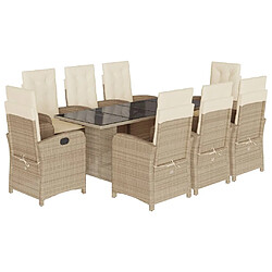 vidaXL Ensemble à manger de jardin et coussins 9 pcs beige Poly rotin