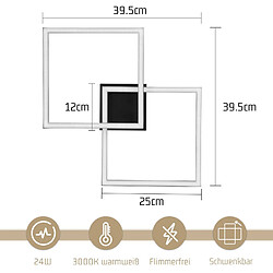 Autres Temps ZMH LED plafonnier salon 2 cadres noir plafonnier carré moderne 3000K