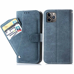 Etui en PU texture rétro, anti-rayures avec support et porte-cartes pour votre iPhone 12/12 Pro 6.1 pouces - bleu