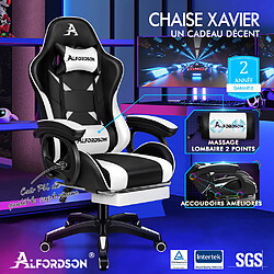 ALFORDSON Chaise Gaming avec Chaise Bureau de Massage Lombaire à 2 Points Blanc