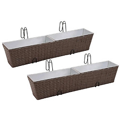 vidaXL Jeu de jardinières de balcon Trapèze Rotin 80 cm 2 pcs Marron