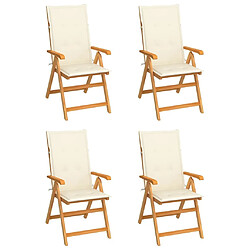 Maison Chic Lot de 4 Chaises de jardin,Fauteuil d'extérieur avec coussins crème Bois de teck massif -MN95327