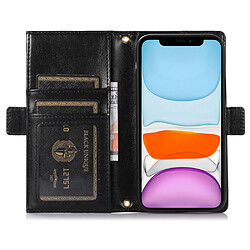 Etui en PU texture litchi avec support, pochette à fermeture éclair et sangle pour votre iPhone 11 6.1 pouces - noir