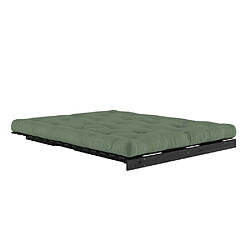 Inside 75 Canapé convertible futon ROOTS pin laqué noir matelas 160 x 200 cm coloris vert olive pas cher