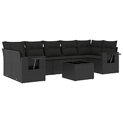 vidaXL Salon de jardin 8 pcs avec coussins noir résine tressée