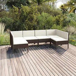 vidaXL Salon de jardin 6 pcs avec coussins Résine tressée Marron