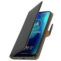 Avizar Housse Motorola Moto G8 Power Lite Cuir Véritable Porte-carte Support Vidéo Noir