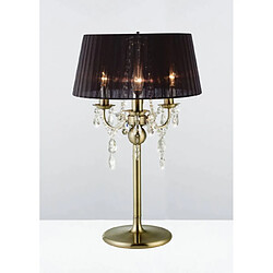 Luminaire Center Lampe de Table Olivia avec Abat jour noir 3 Ampoules laiton antique/cristal