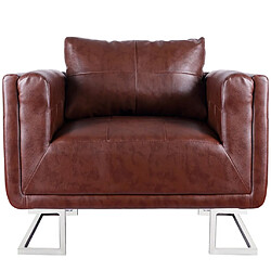 Maison Chic Fauteuil relax,Chair cube avec pieds chromés Marron Similicuir -MN96983 pas cher