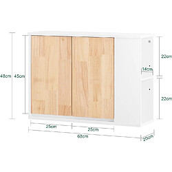 Avis SoBuy BZR144-WN Armoire Murale, Placard de Rangement, Meuble de Rangement Suspendu Salle de Bain, Meuble Haut avec 2 Portes, Étagère latérale et Ouverte, 68x20x48 cm, Couleur Blanc et Bois