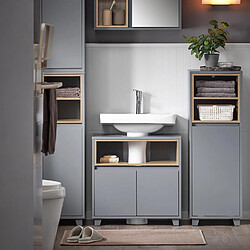 SoBuy BZR148-DG Meuble sous Lavabo de Salle de Bain, Meuble sous Vasque à 2 Portes, Placard Armoire de Rangement Meuble évier de Cuisine, L60 x P30 x H61 cm, Gris