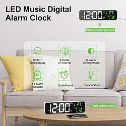 Elixir Réveil Numérique, Horloge Murale Réveil Matin LED Digital Miroir Grand Ecran avec Température Date, 2 Alarme, 40 Musique, 6 Luminosité Variable, USB Clock pour Maison Bureau, Blanc